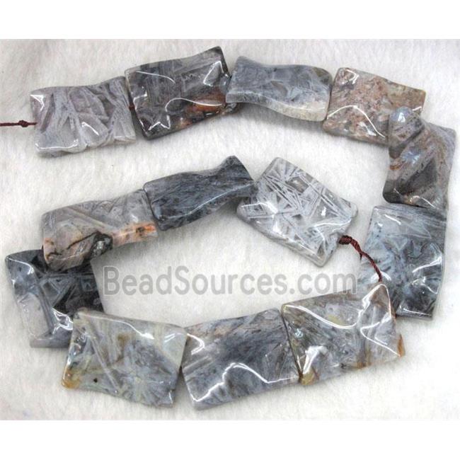 gray Bamboo Agate beads, wave rectangle