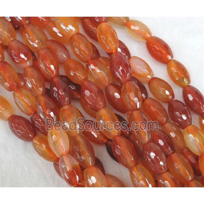 red carnelian agate beads, faceted barrel