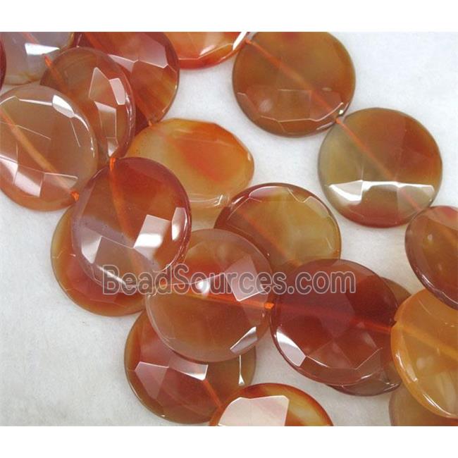 red carnelian agate beads, faceted flat round