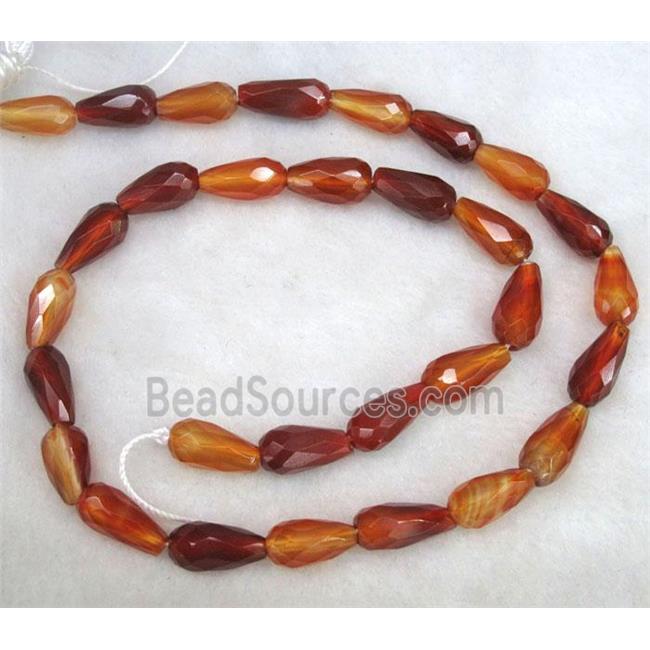 red carnelian agate stone beads, faceted teardrop