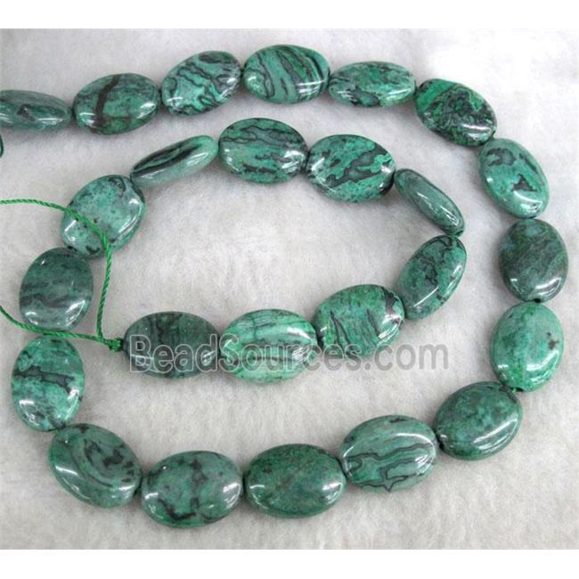 Natural Green Picture Jasper Oval Beads Dye