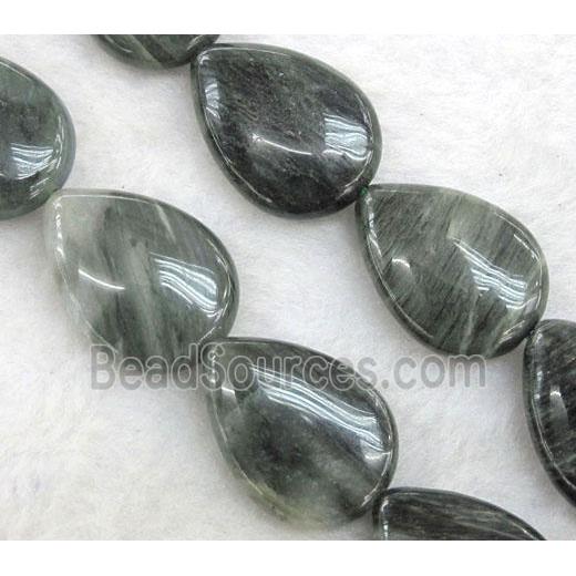 natural green Seraphinite beads, flat teardrop