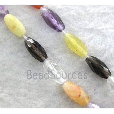 mixed gemstone beads, faceted rice-shaped