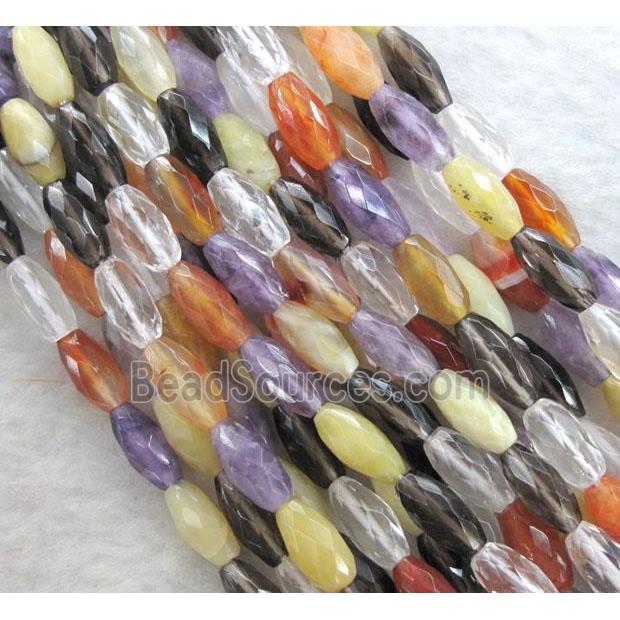 mixed gemstone beads, faceted rice-shaped