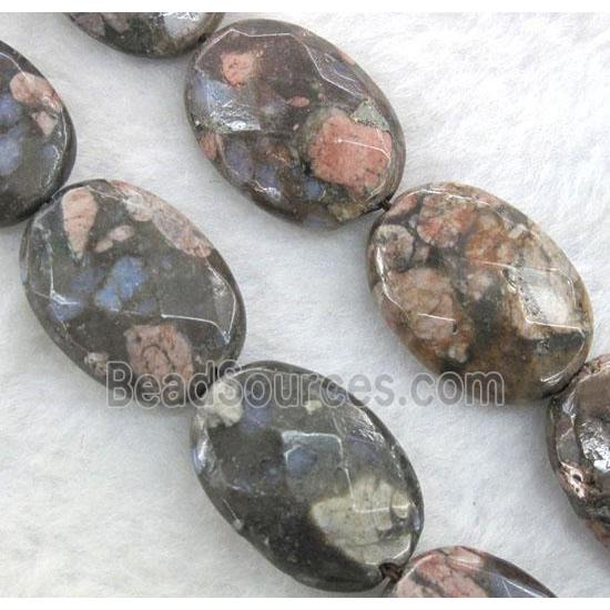 gray opal stone beads, faceted flat oval