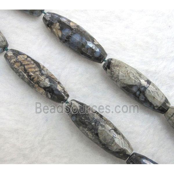 gray opal stone bead, faceted rice shape