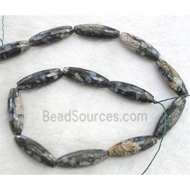 gray opal stone bead, faceted rice shape