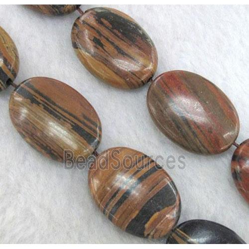 striped brown Opal Stone Beads, flat oval