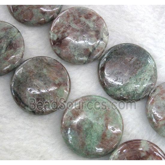 Red Green Garnet Beads, flat-round