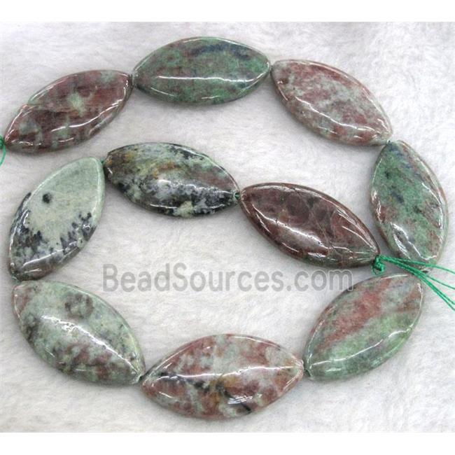 Red Green Garnet Beads, horse-eye shaped