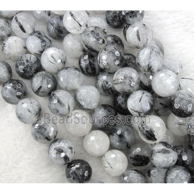 Black Rutilated Quartz beads, faceted round, Grade-AA