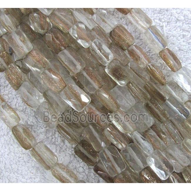 goldsand crystal quartz beads, faceted rectangle