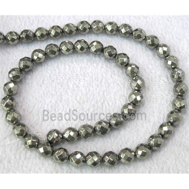 faceted round Pyrite Beads