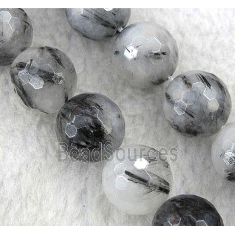 Black Rutilated Quartz beads, faceted round