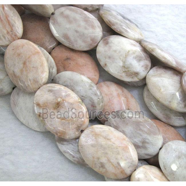 Sunstone beads, faceted oval