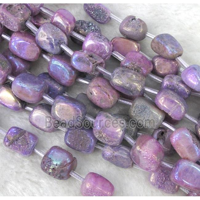 druzy quartz beads, freeform, lavender electroplated