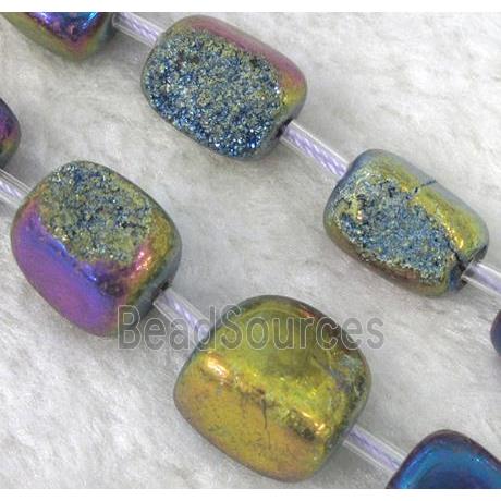 druzy quartz beads, freeform, rainbow electroplated