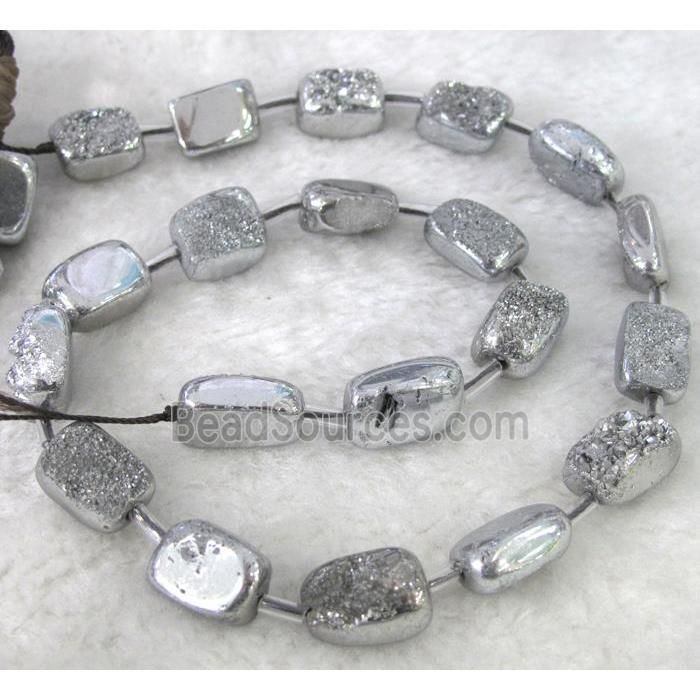 druzy quartz beads, freeform, silver electroplated