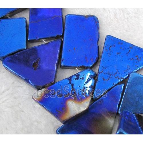 agate slice beads, freeform, blue electroplated