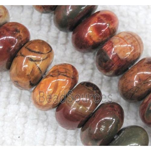 red Picasso jasper beads, rondelle