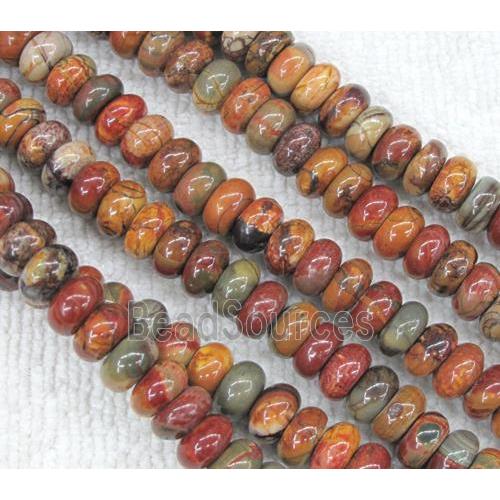 red Picasso jasper beads, rondelle