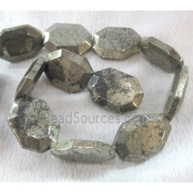 pyrite bead, faceted oval