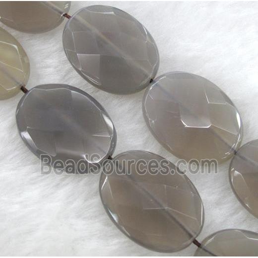 grey moonstone bead, faceted flat oval