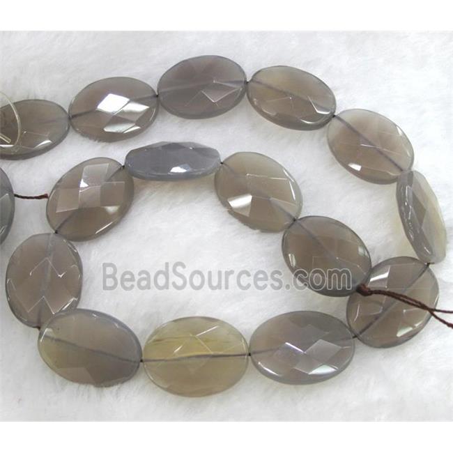 grey moonstone bead, faceted flat oval