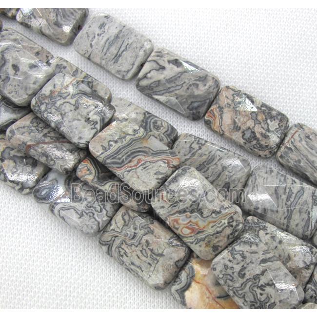 grey picture jasper bead, faceted rectangle