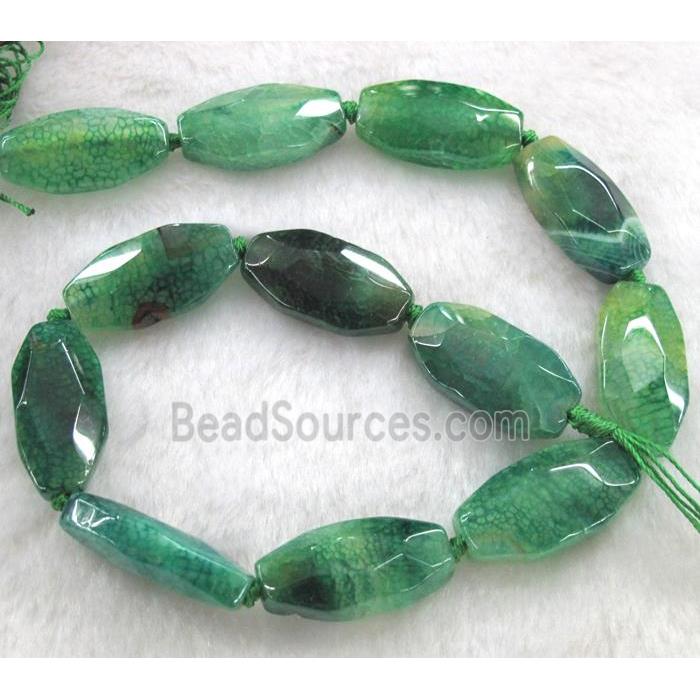 green veins agate bead, faceted barrel