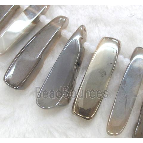 rock agate beads, stick, silver electroplated