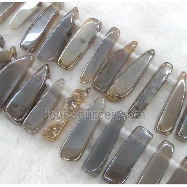 rock agate beads, stick, silver electroplated