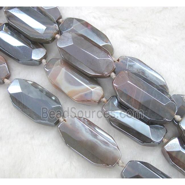 agate beads, faceted rectangle, electroplated