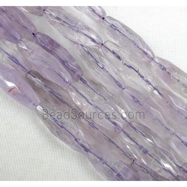 amethyst quartz bead, faceted barrel, lt.purple