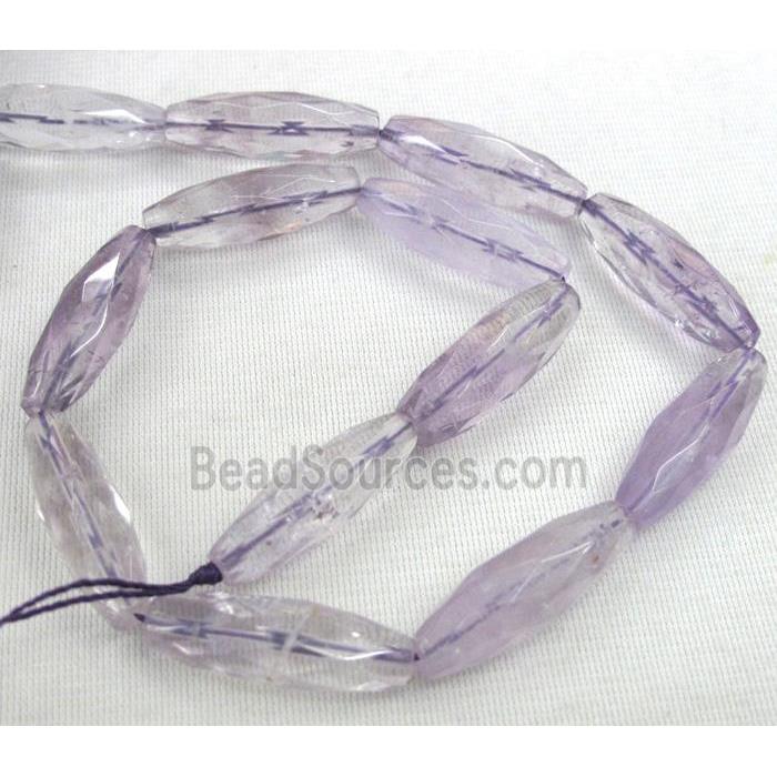 amethyst quartz bead, faceted barrel, lt.purple