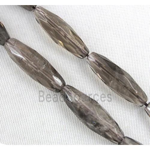 smoky quartz beads, faceted barrel