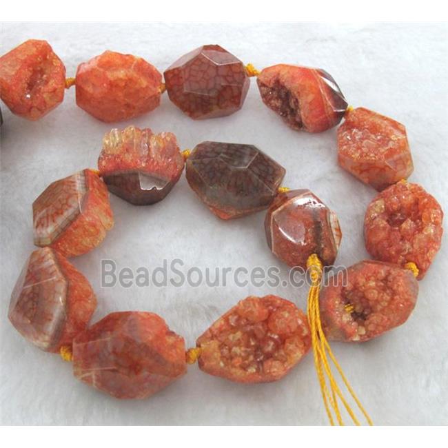 orange druzy agate beads, freeform