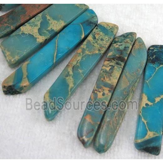 Imperial jasper collar beads, stick, blue, top dilled