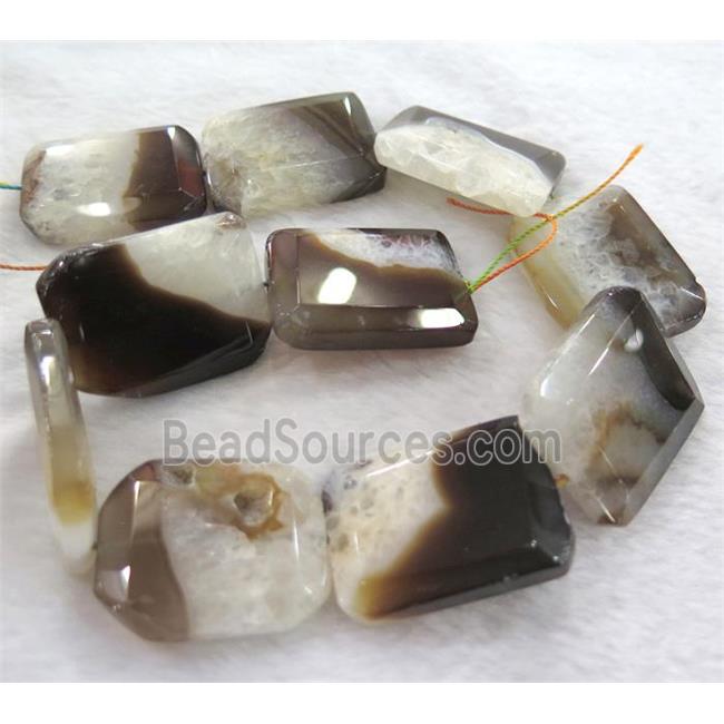 druzy agate bead, faceted rectangle, coffee