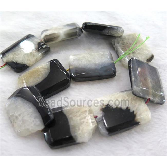 druzy agate bead, faceted rectangle, white black