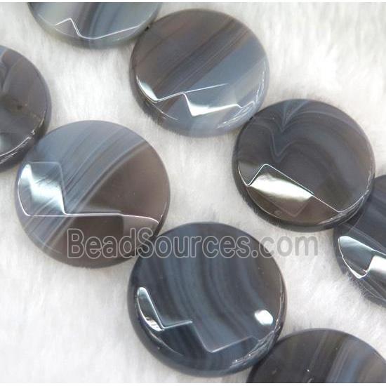 natural gray botswana agate bead, faceted flat-round