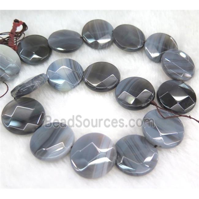 natural gray botswana agate bead, faceted flat-round