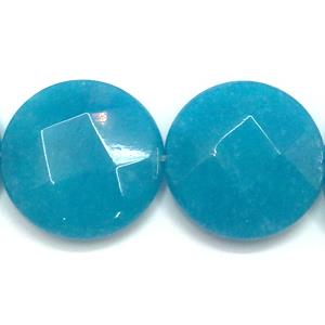 Jade beads, faceted fat-round, aqua