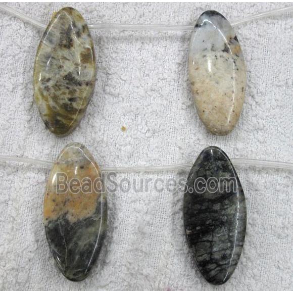 jasper bead, flat-oval