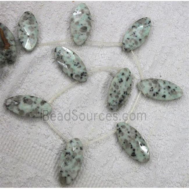 spotted dalmatian jasper beads, faceted flat-oval