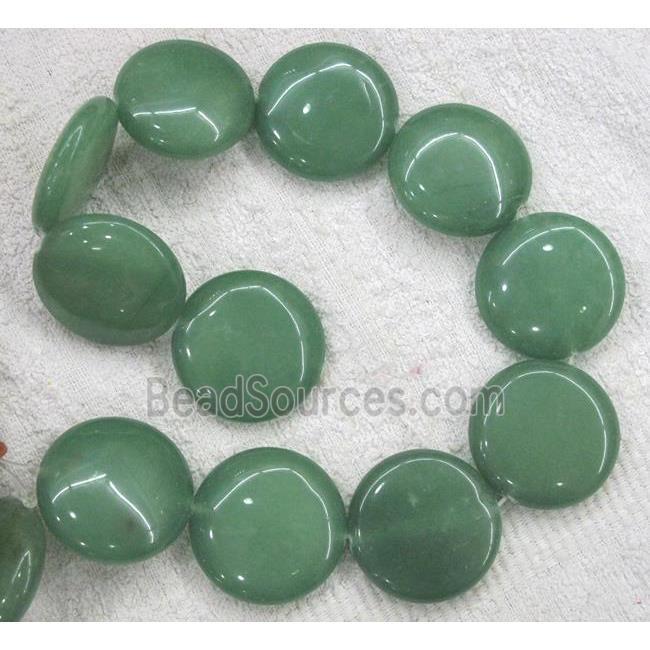 green aventurine bead, flat round