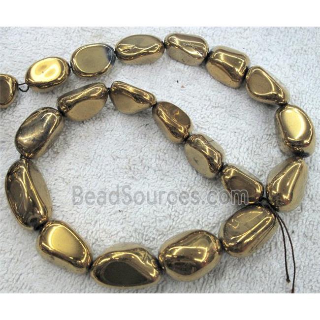 clear quartz beads, freeform, gold plated