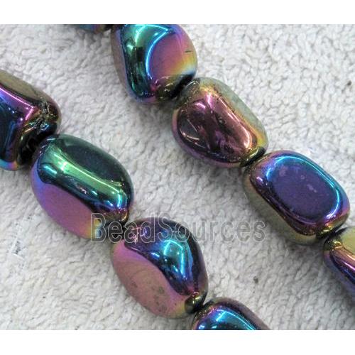 clear quartz beads, freeform, rainbow electroplated