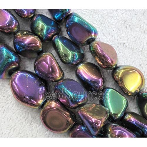 clear quartz beads, freeform, rainbow electroplated