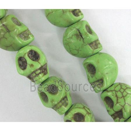 Turquoise skull beads, stability, dyed, green